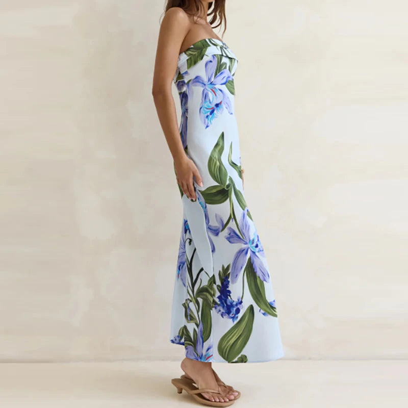 Floral Print backless vacation dress
