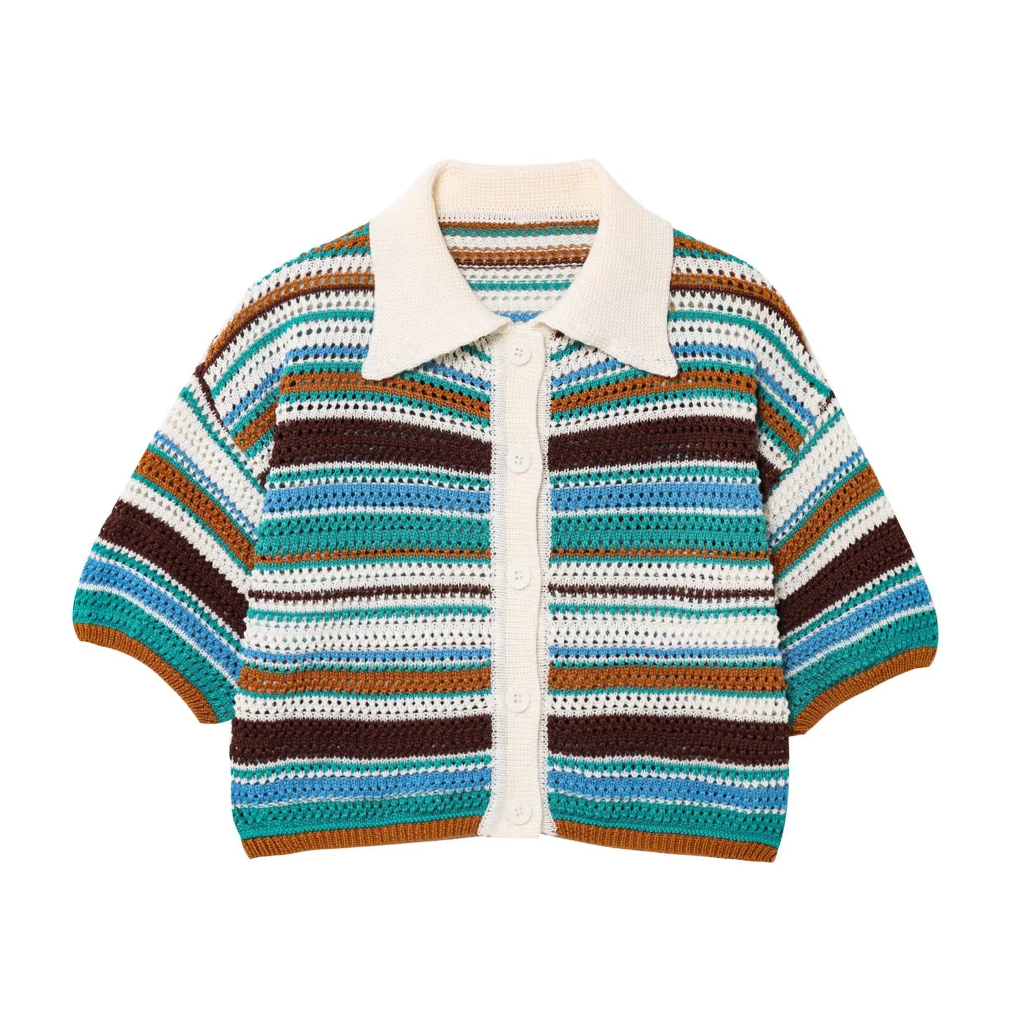 POLO collar short knitted striped shorts set