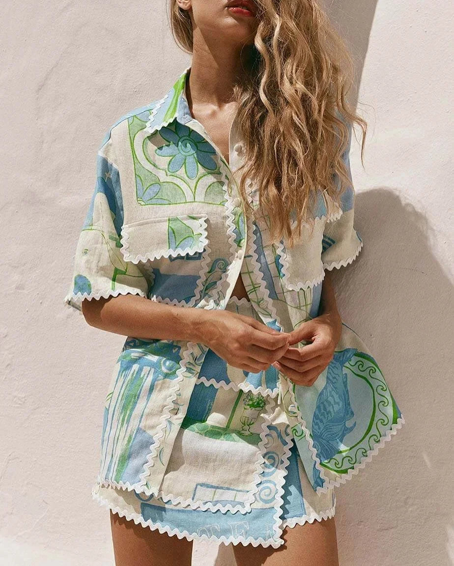 Lapel Short Sleeves Pocket Shirt set