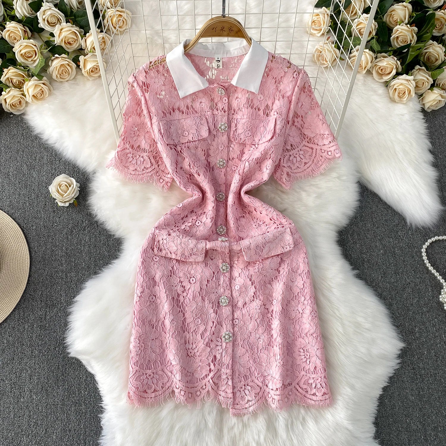 Selfportrait Buttons Diamonds Lace Dress