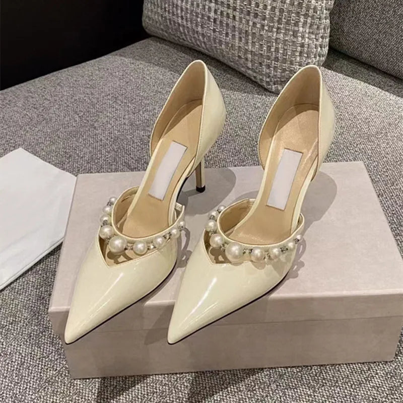 Star style Luxury Pearls Rhinestones Leather Pumps