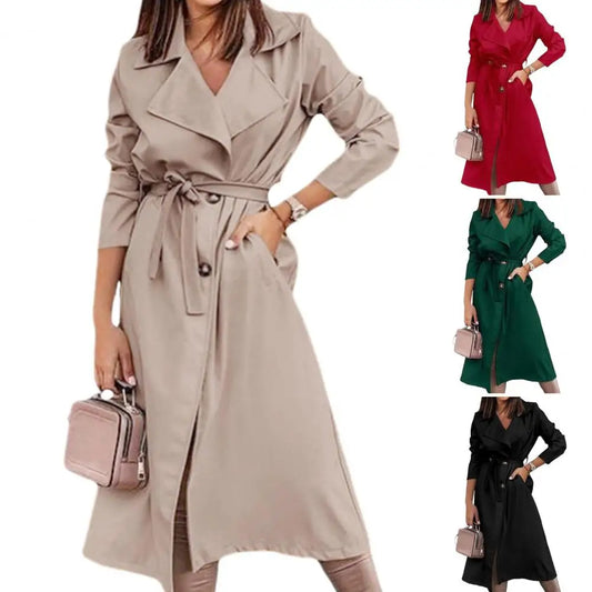 Trench Women Jacket With Lace-Up Belt Long Sleeves Pockets old money