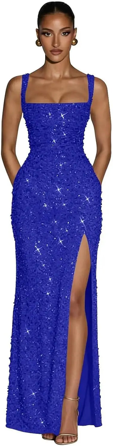 Eightale Sequin Prom Dress for Women Sparkly Mermaid Long Backless Formal Evening Party Gown with Slit