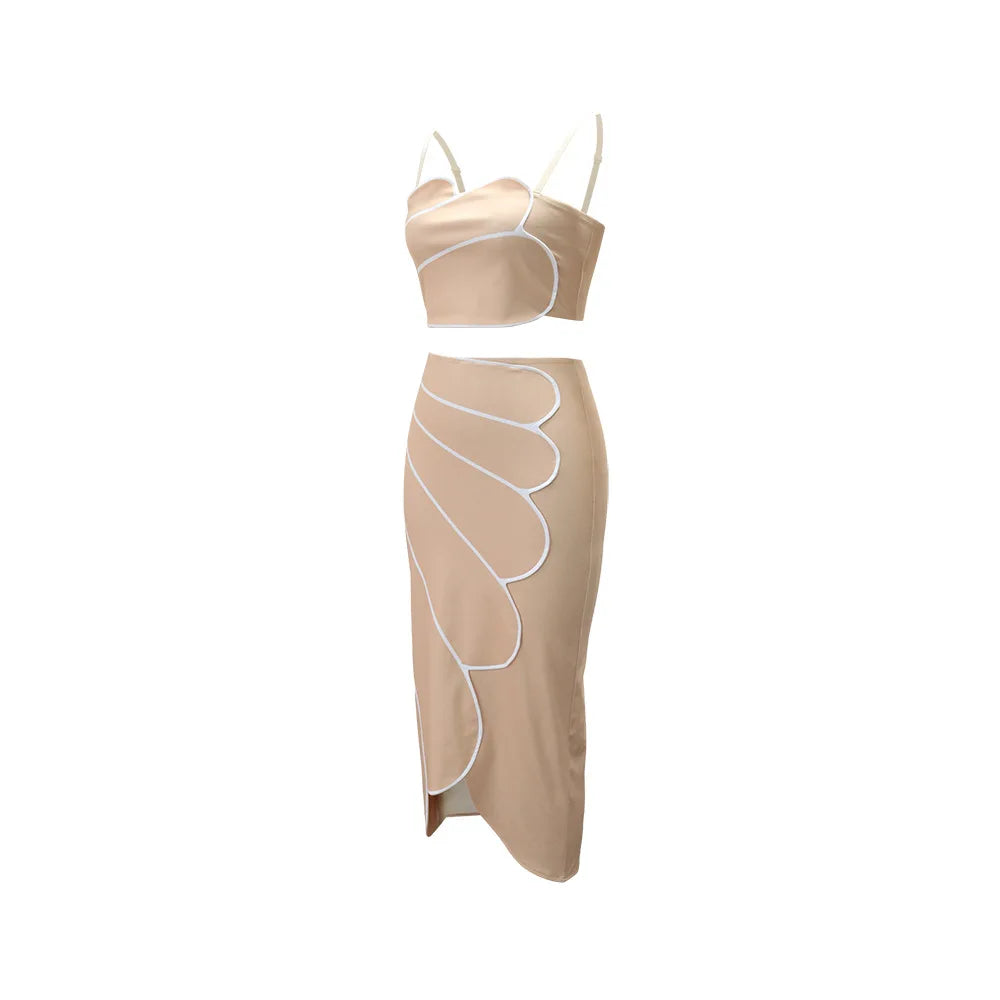 2 Piece Sets Tops And Skirt Elegant Women Sleeveless Sexy Midi Dress Fashion Evening Ladies Street Party Vestidos Summer