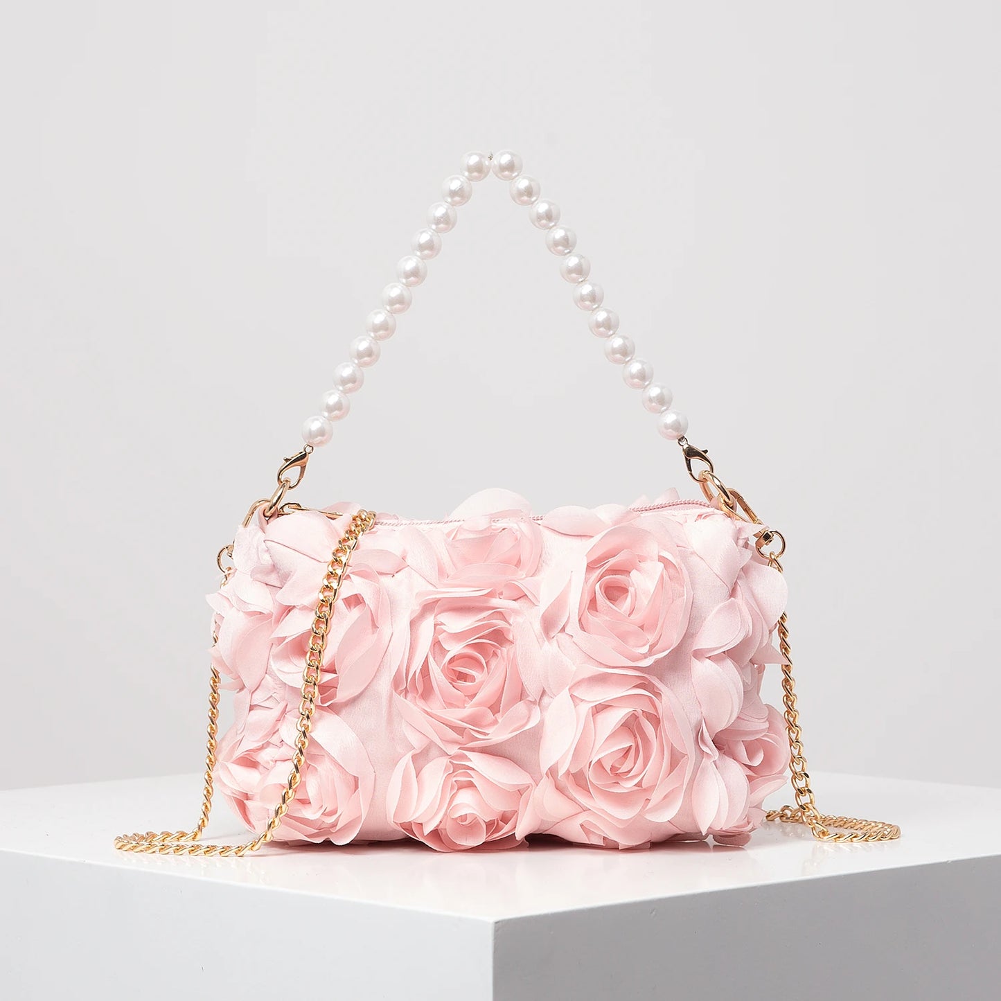 Elegant rose Flower dinner bag, Faux pearl handbag