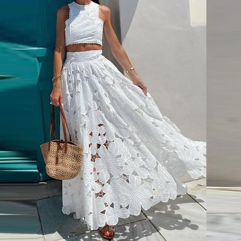White Boho Skirt Set