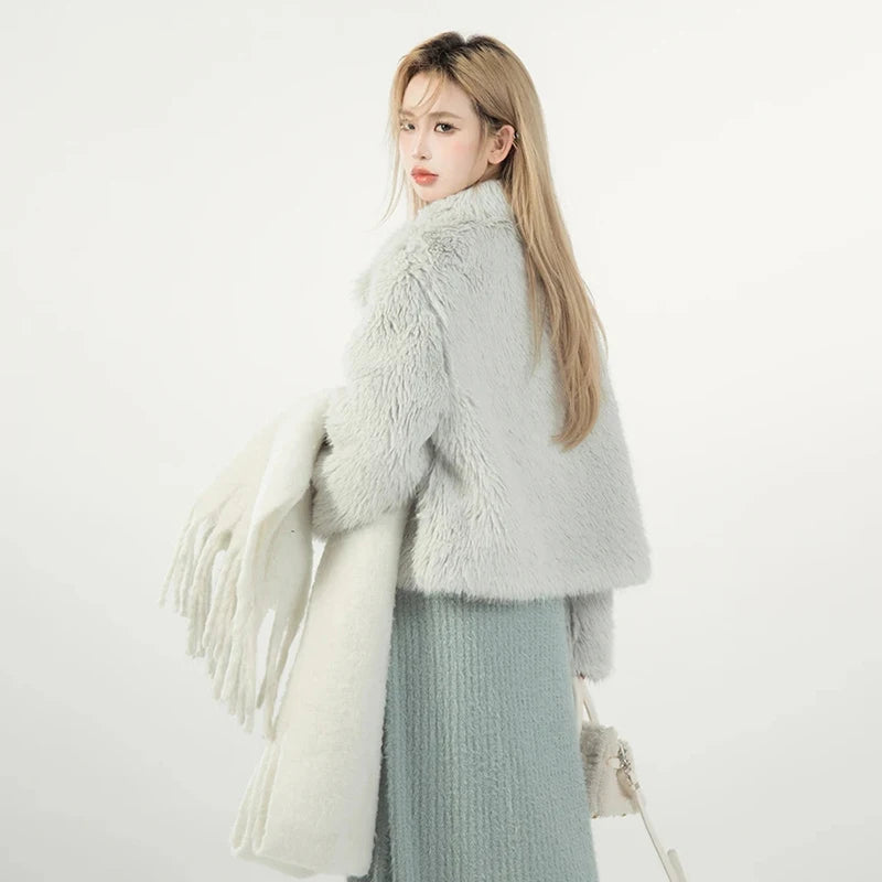 Cropped Wool Coat Faux Fur Jacket
