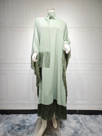 RAmadan Silk Tassel Dress Morocco Kaftan Jalabiya