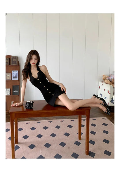 Halter Neck Buttoned Mini