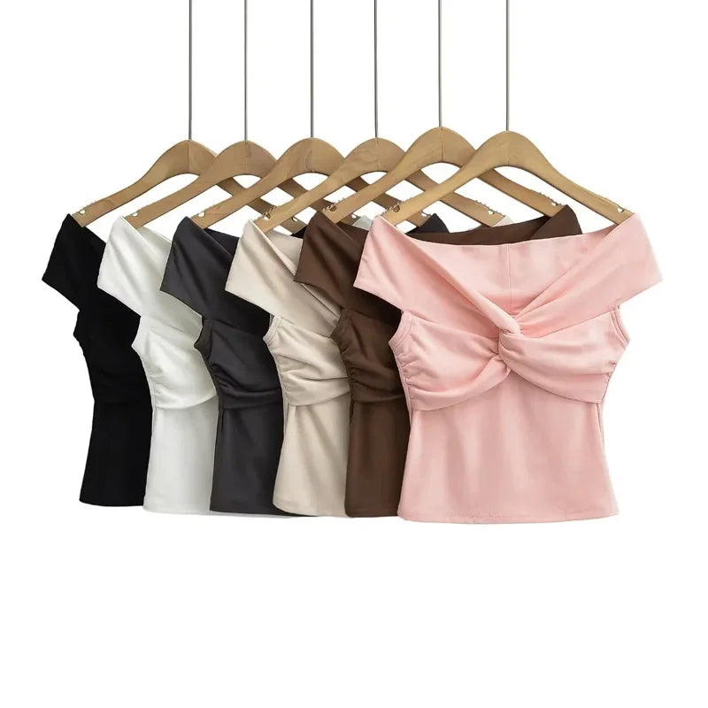 Bardot-Top mit Twist-Front für Damen, Schlitzausschnitt