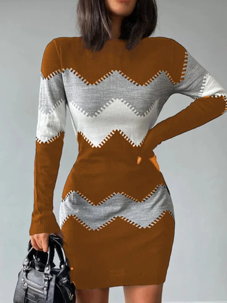 Fashion Print Knitted Mini Dress Women