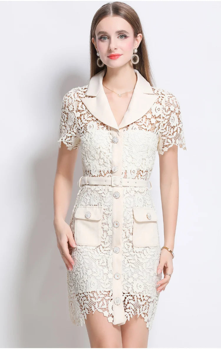 Elegant Hollow Out Mini Lace Dress