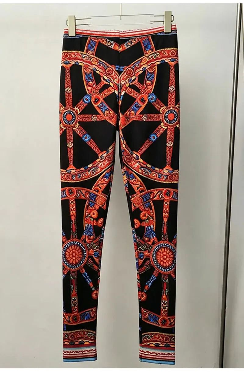 Summer New 2026 Printed Two-Piece Suit with One-Word Collar Sexy Waist-Exposed Top And Elastic Waist Slim Trousers for Holiday - Shellss