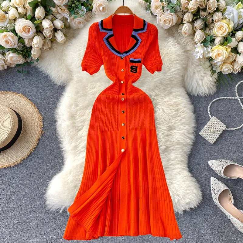 Knitted Old Money Women Dress 2025 New Fashion Contrast Golf Day Race Day