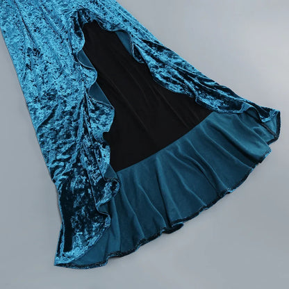 Velvet Long Dress Asymmetrical Slit