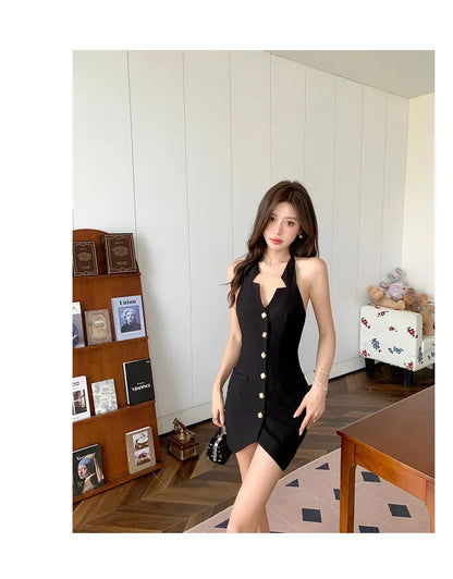 Halter Neck Buttoned Mini