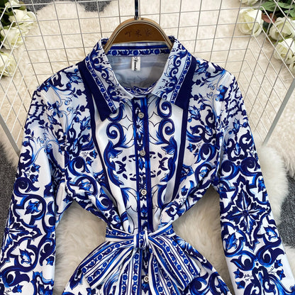 Spring Retro Blue White Red Dolce Dress