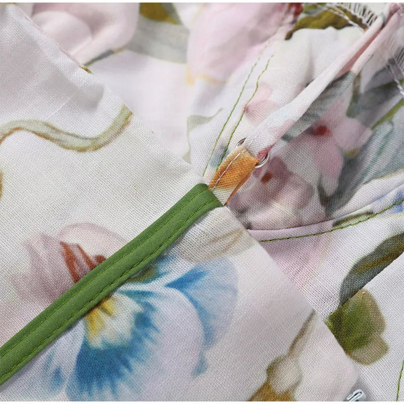 Women's Floral Print Linen Blend Maxi Dress Sweetheart Neckline Sleeveless Panelled Form With Contrast Floral Print
