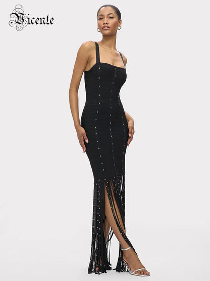 VC Black Diamond Tassel Spaghetti Straps L