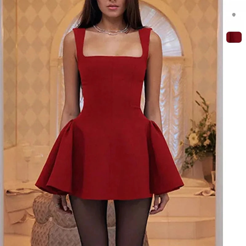 Square Collar Mini Dress