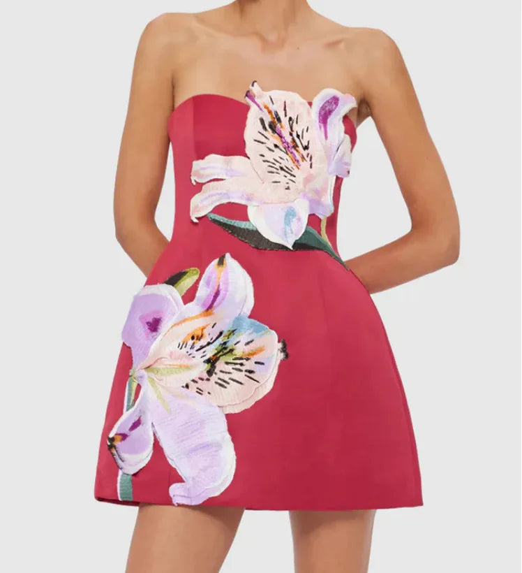 Elegant 3d Flower Patchwork A-Line Dress