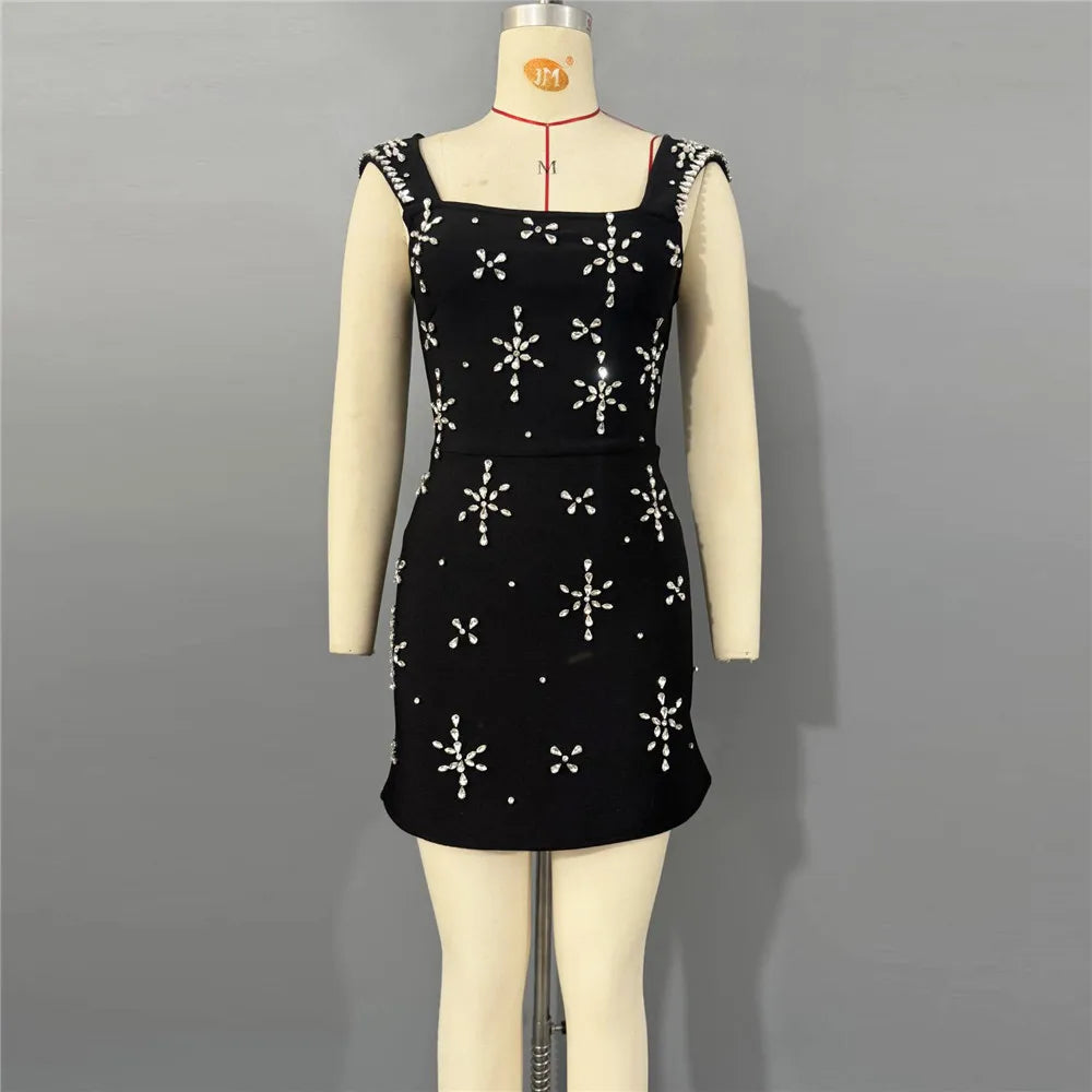 New women's luxurious diamond studded bandage dress sexy socialite banquet party evening dress short skirt medium long skirt