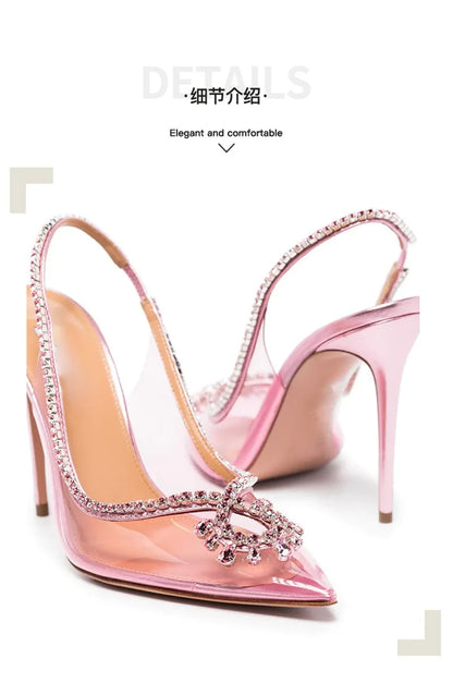 Pink Clear designer rhinestone heels