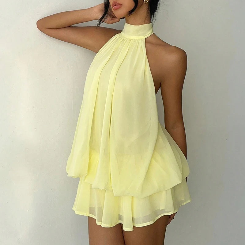 Halter Dress Polka dots white pink , yellow