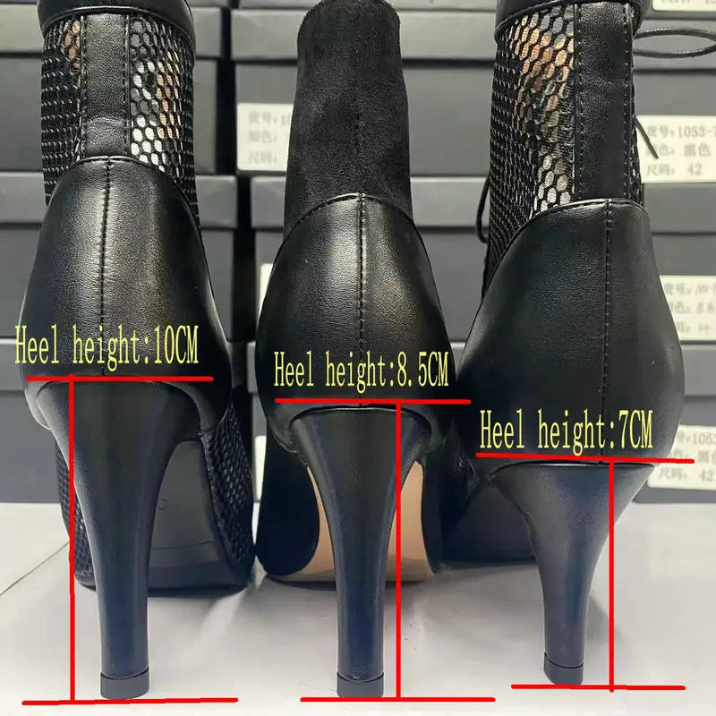 New Sexy High Heels Hollow Mesh Sandals Summer Fashion Trend Comfort Peep Toe Boots Stilettos Jazz Dance Female Shoes Plus Size