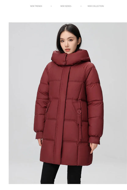 Winter Women Jacket Mid Long Hooded