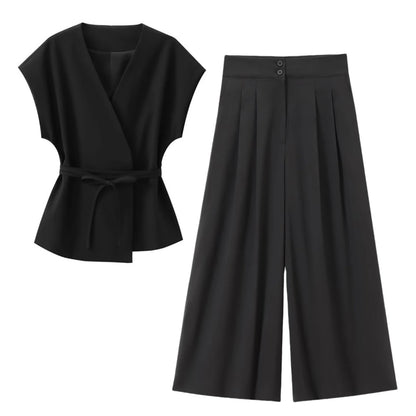 Butter yellow Wide-leg Pants Set