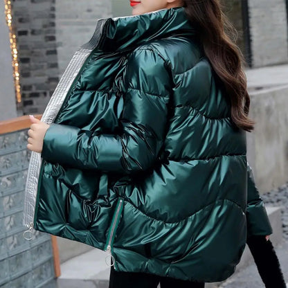 Jacket Bright Surface Winter Women Stand Collar Puffer