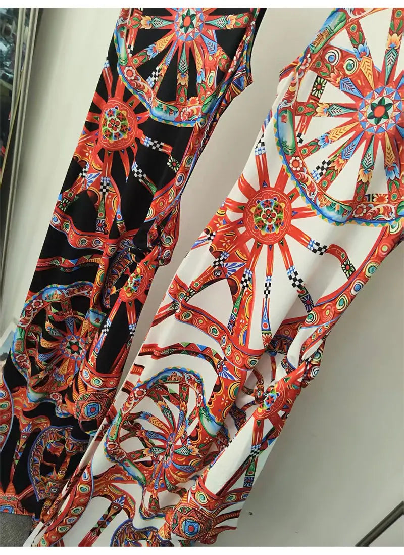 Fashion women's new round neck sleeveless dress colorful wheel print slim irregular temperament dress elegant holiday party dres - Shellss