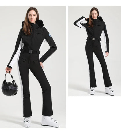 One-piece Ski Suit Women Thickening Snowboard Female Overalls Winter Windproof Waterproof Breathable Clothing Skiing Suit