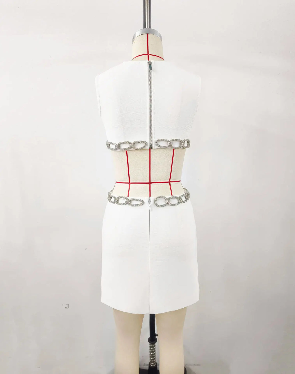 Sexy Hollow Out Diamonds Mini Dress Sleeveless Backless Solid Short Bandage Dresses Luxury Cocktail Evening Club Party Outfit