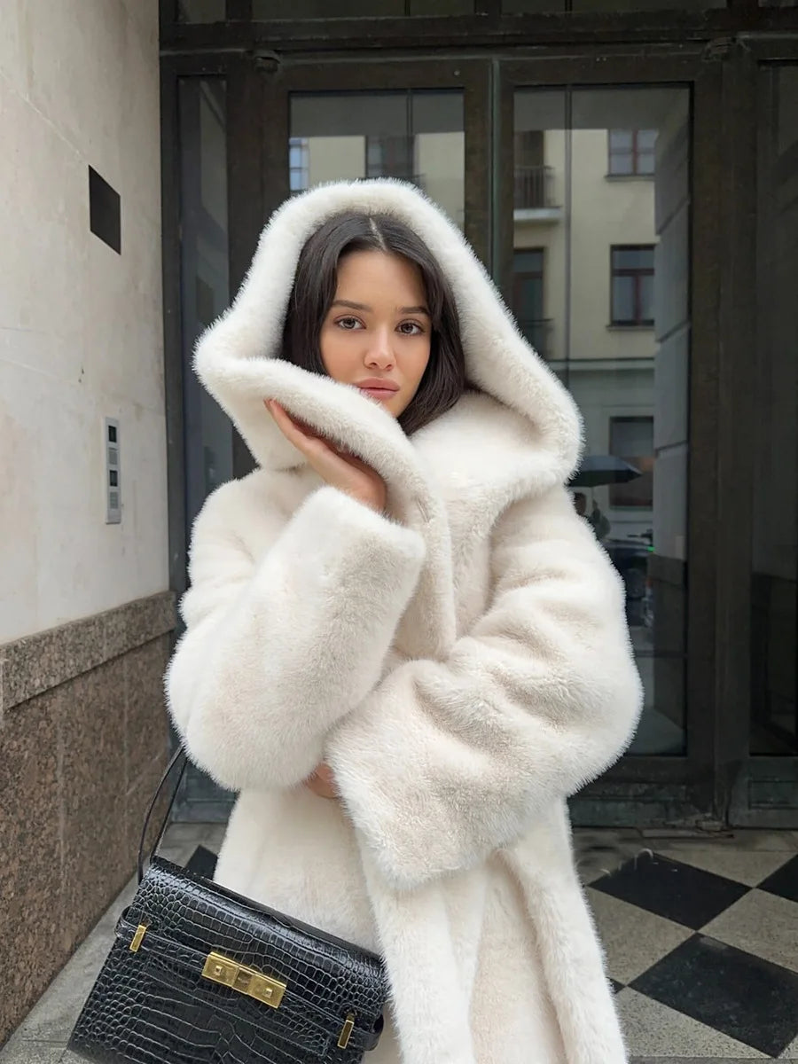 Fur Hooded Long Jacket