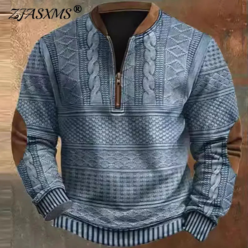 Retro Digital Printing Patchwork Sweatshirts for Men