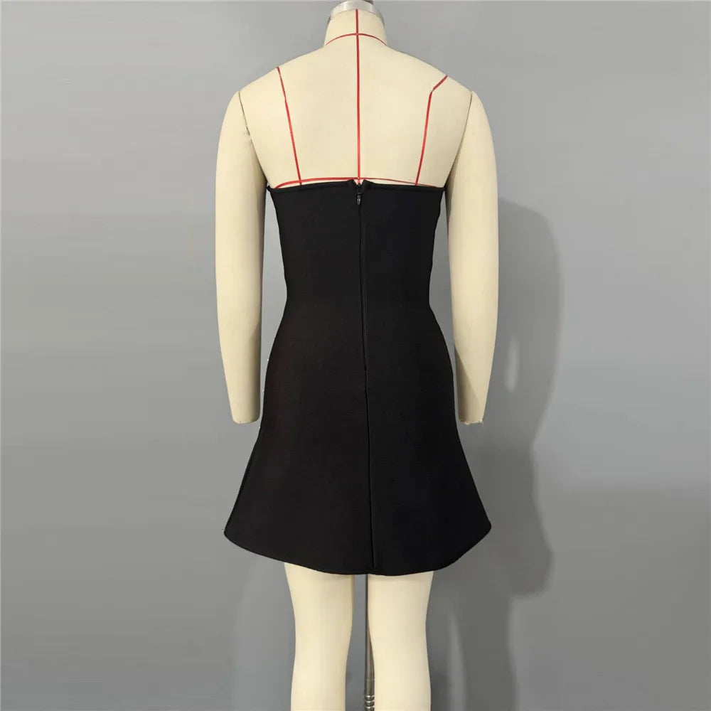 New nail bead studded diamond strapless bandage dress party evening dress A-line dress socialite banquet party evening dress