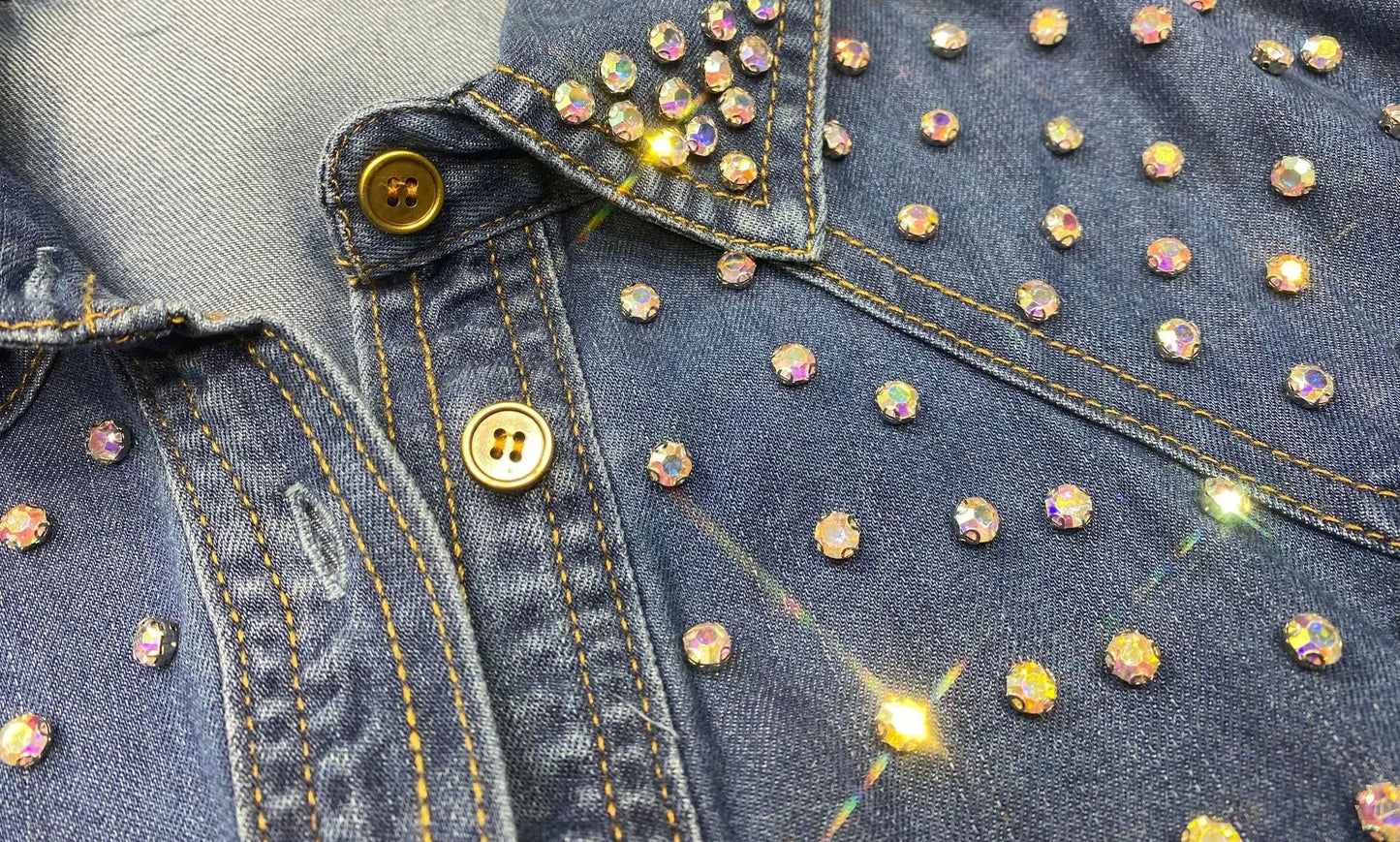 Diamonds Beaded Denim Shirts Rhinestones