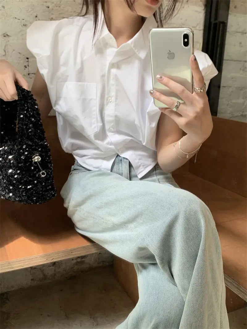 Vintage broad shoulder Crop Top CH