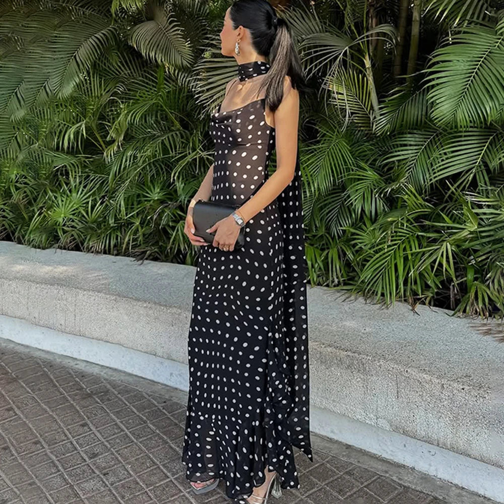 Polka Dot Dress with Scarf Ribbon