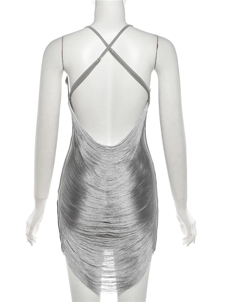 Backless Tassel Dress Party Club Bodycon