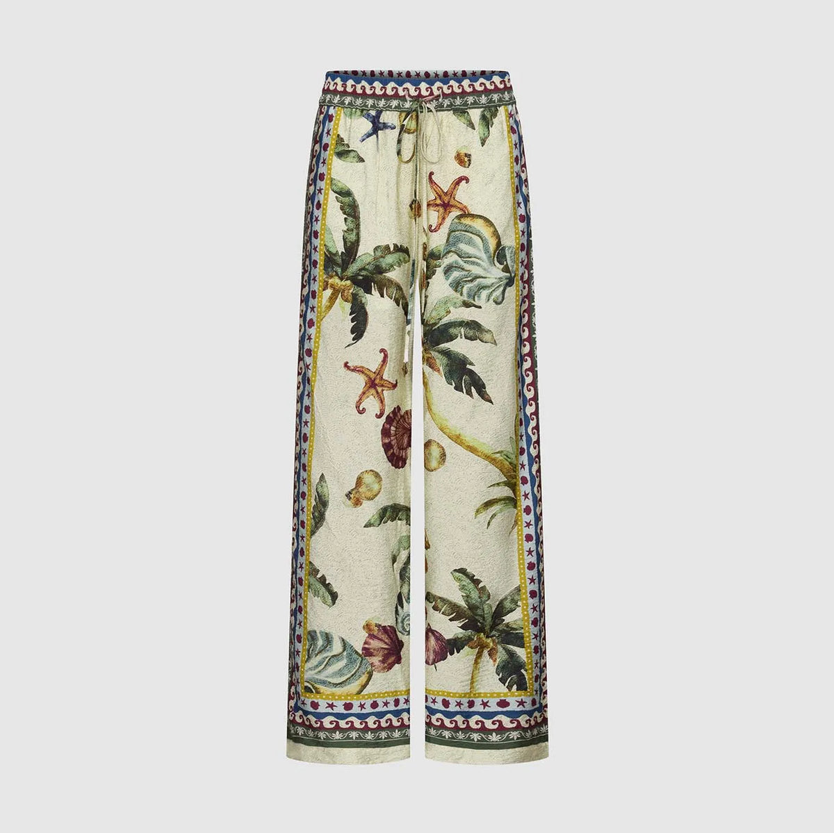 UR Women's Casual Wide Leg Pants Summer 2026 Elastic Waist Holiday Print Trousers High Waist Polyester Fiber Plant Floral - Shellss