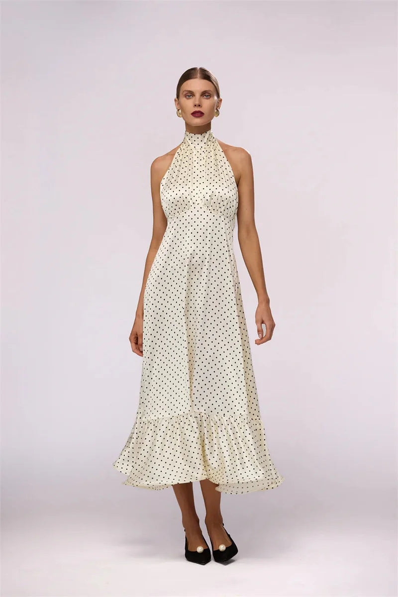 Polka Dot Ruched Ruffle Sexy Midi Dress