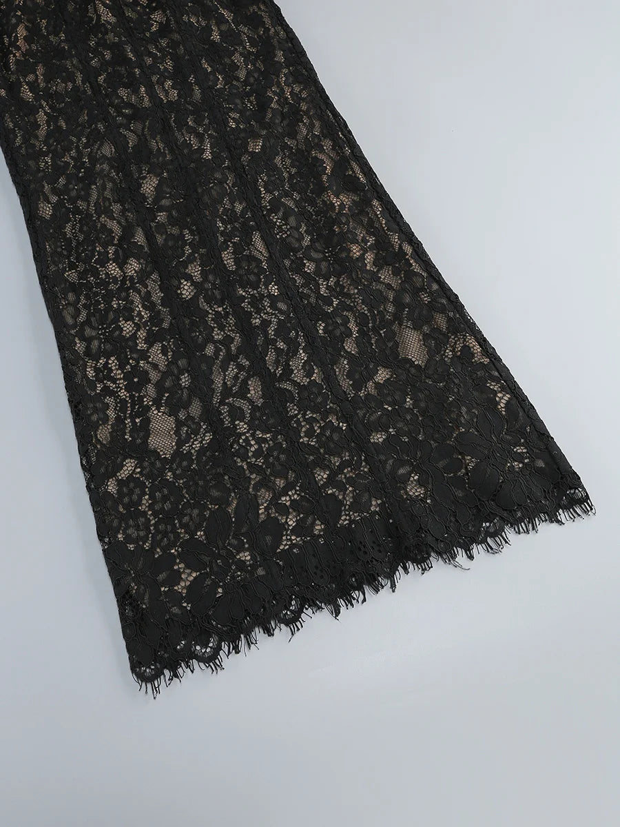 2025 Sexy See Through Lace Spaghetti Sleeveless Bodycon Long Dress Elegant Woman Party Vestido Celebrity Evening Party Outfit - Shellss