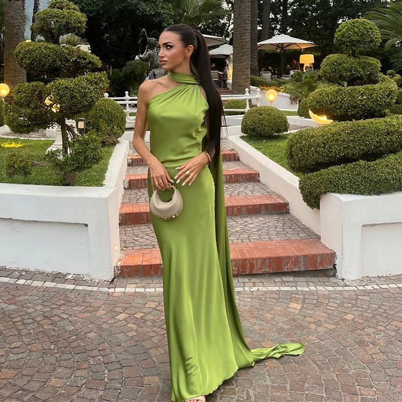 Elegant Satin Ribbons Halter Party Dress