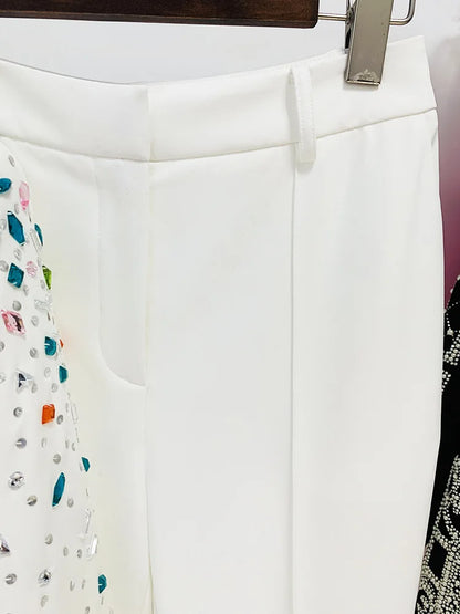 White Pant Suits Women handmade Beading Premium