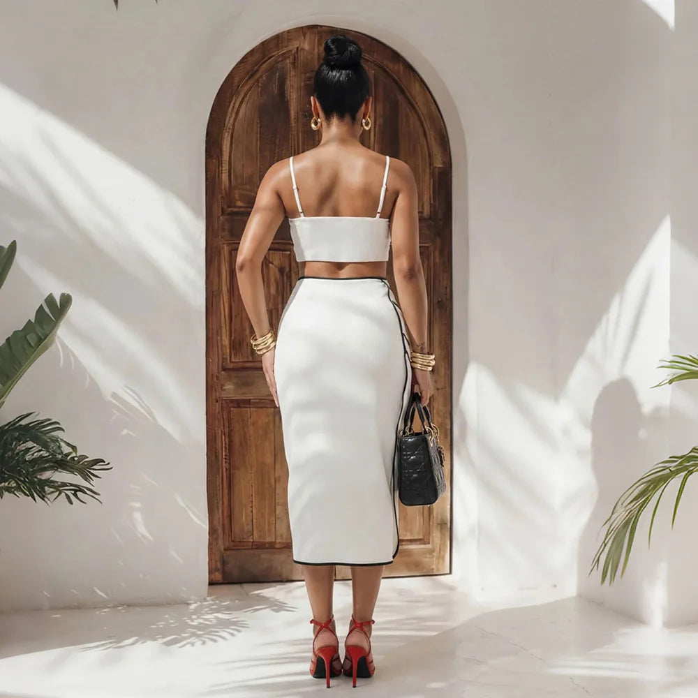 2 Piece Sets Tops And Skirt Elegant Women Sleeveless Sexy Midi Dress Fashion Evening Ladies Street Party Vestidos Summer