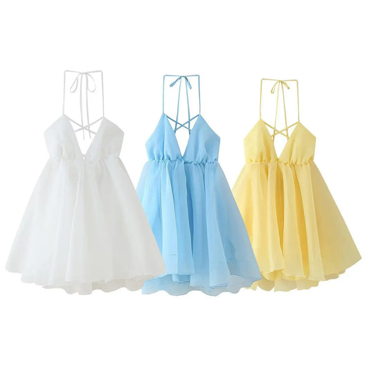 Backless Dress V-neck Ruffle Mini
