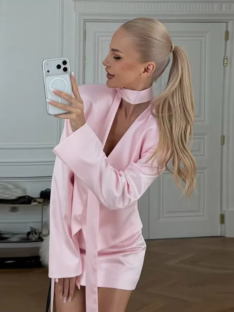 Solid Cropped Satin Blazer & Skirt Set